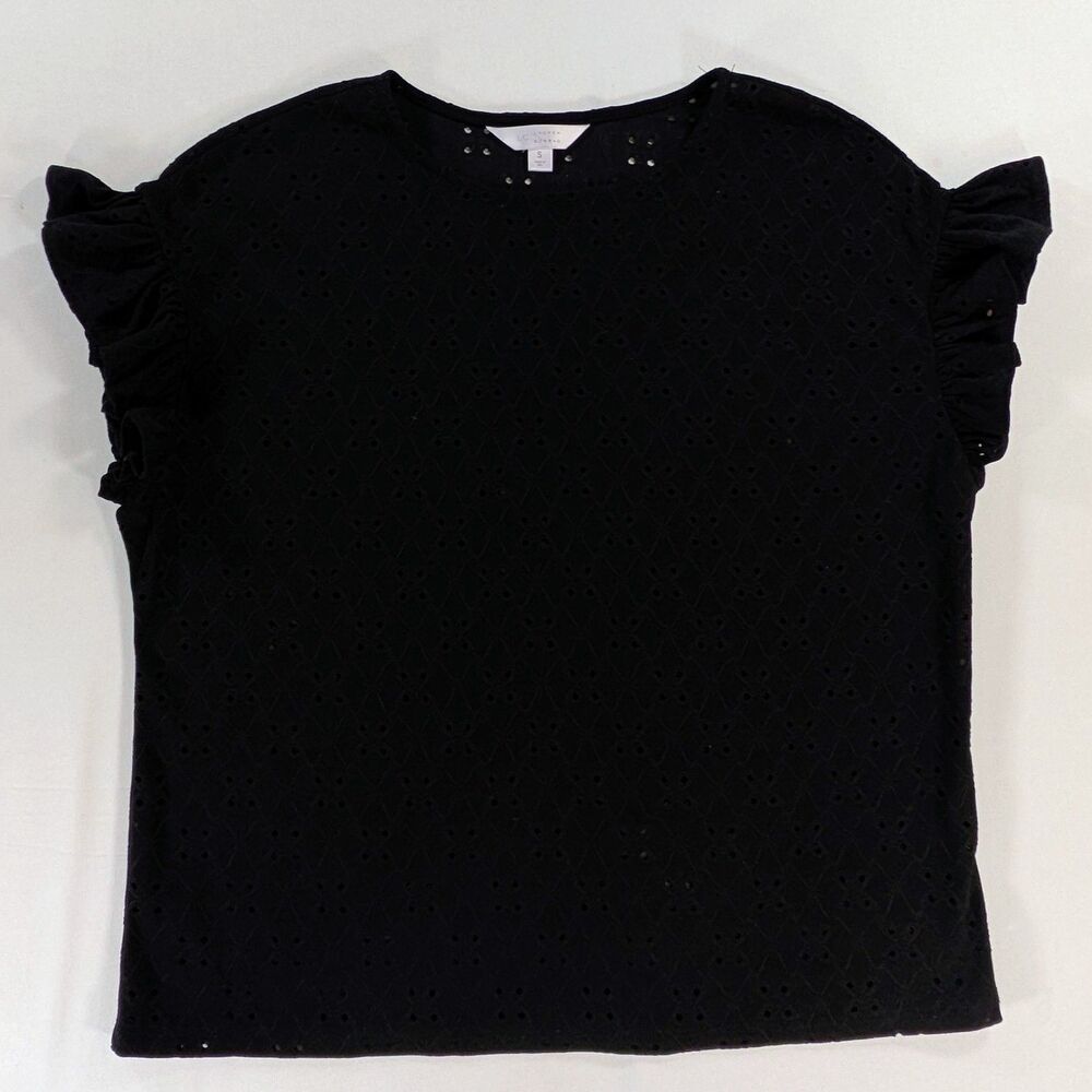 Womens LC Conrad Slate Black Eyelet Flutter Sleeve Scoop Neck Top Small Coquette